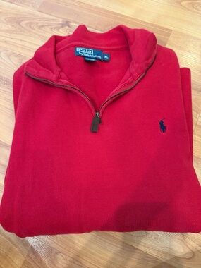 Polo by Ralph Lauren Red Quarter-Zip Sweater with Navy Pony